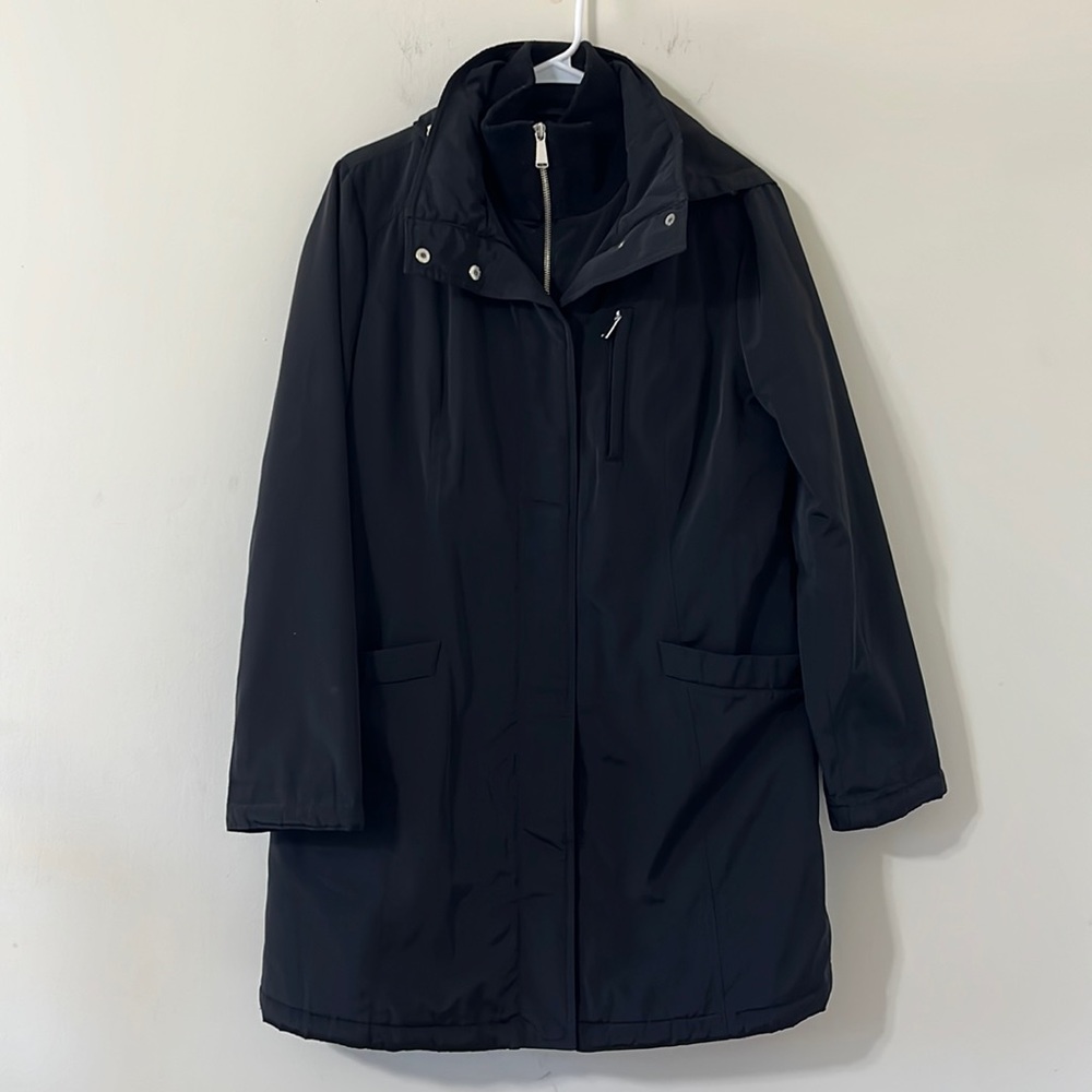 London Fog Black 2-Layer Mid Thigh Length Winter Coat Size Large